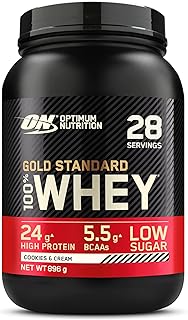 Optimum Nutrition Gold Standard Whey Protein, Muscle Building Powder With Naturally Occurring Glutamine and Amino Acids, Cookies and Cream, 28 Servings, 896 g, Packaging May Vary