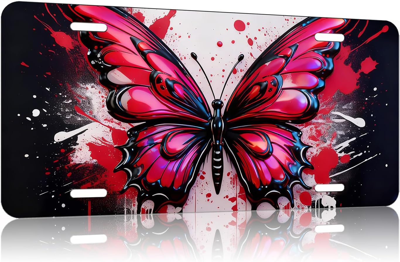 Butterfly Butterfly - Red Wings Front License Plate Aluminum Decorative License Plates Funny Metal Car Plate 6"X12" Novelty Vanity Tag Cover with 4 Holes Car Decor Accessory (LCP12030108)