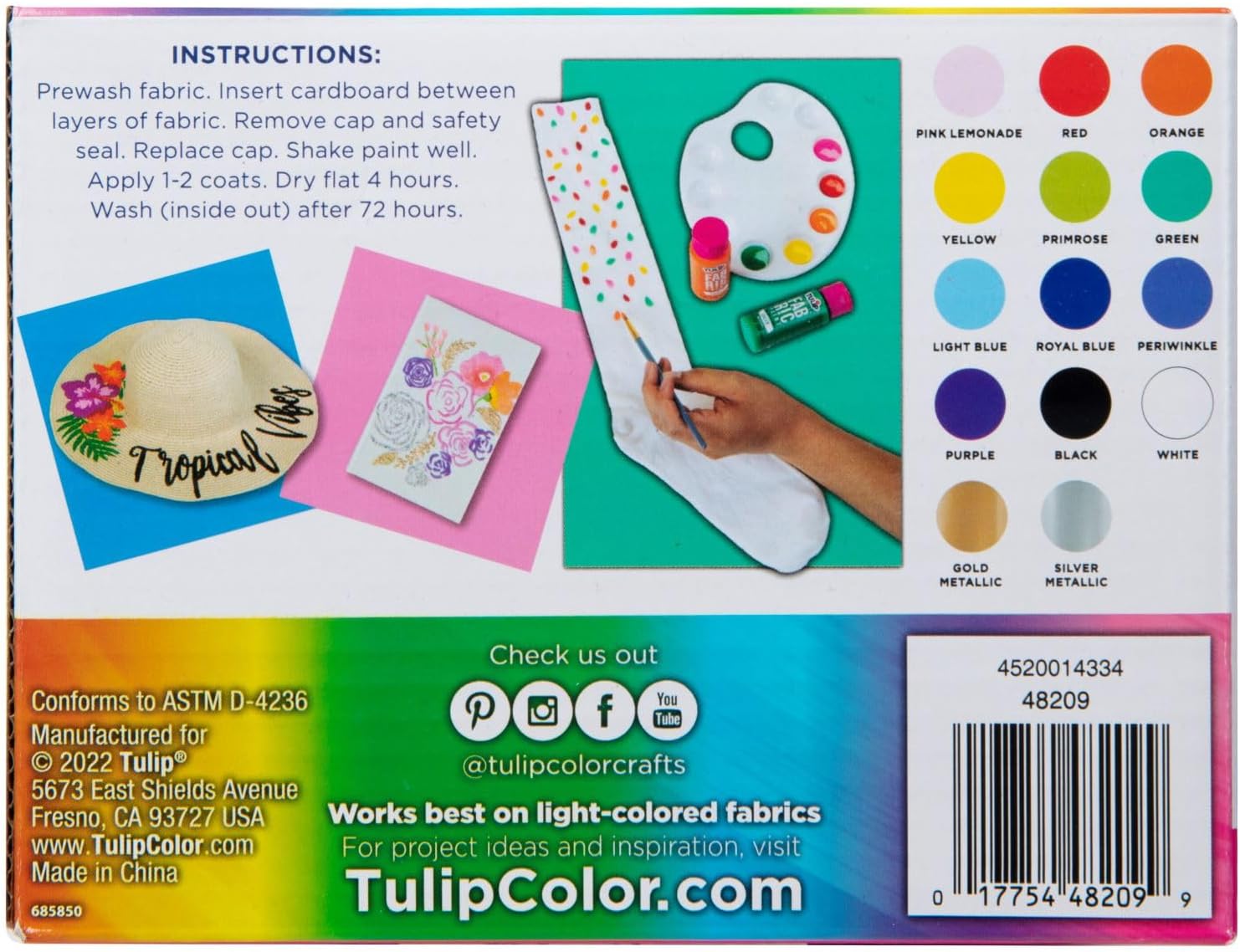 Tulip Brush-on Fabric Paints, 14 Colors 2 fl oz each, Permanent, Flexible, Rainbow