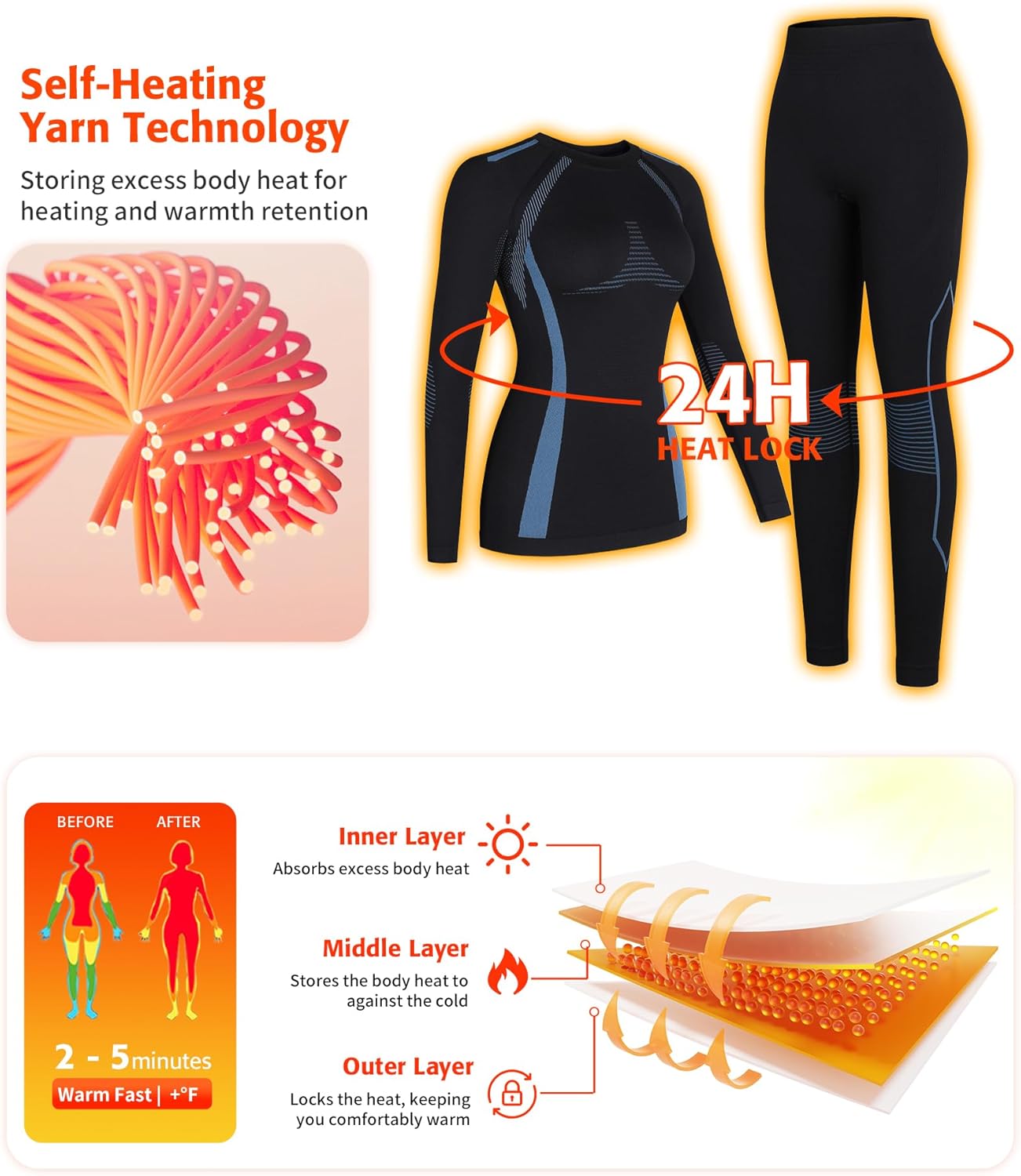 ATTRACO Thermal Underwear Set Womens Long Johns Warm Base Layer Top Bottom for Cold Weather Clothes - Image 3