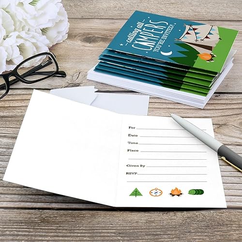 Miniatura 4 de Big Dot of Happiness Happy Camper - Rellena invitaciones para baby shower o fiesta de cumpleaños (8 unidades)