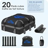 Rymopuey Coffre de Toit Voiture 20CFT/566L, Coffre de Toit Voiture étanche 1000D Oxford, Coffre de Toit Avec Tapis Antidérapant et 10 Sangles D'arrimage, Coffre de Toit Plegable con/sin Bacas - 8