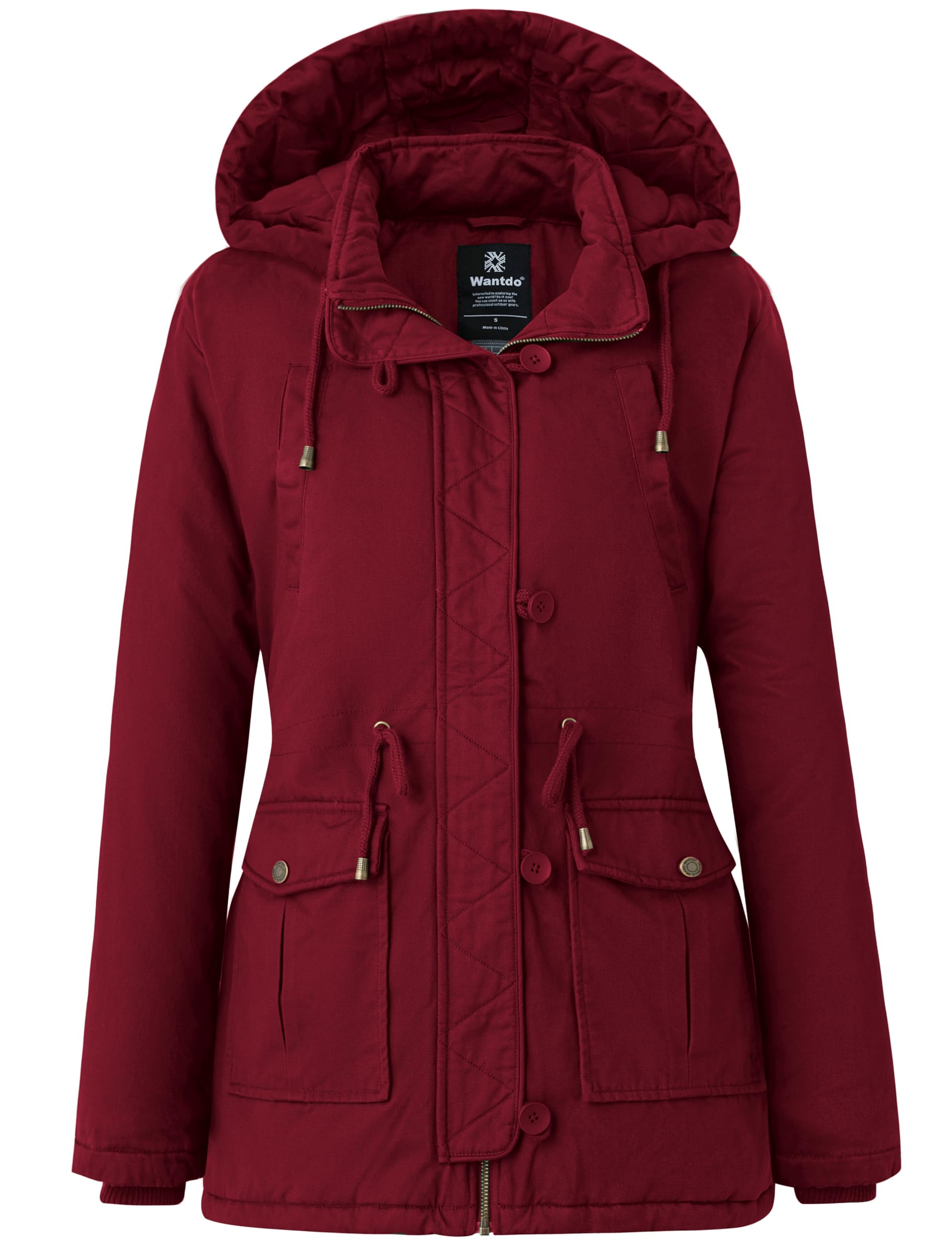 wantdo women's winter thicken puffer coat warm fleece lined parka jacket with hood