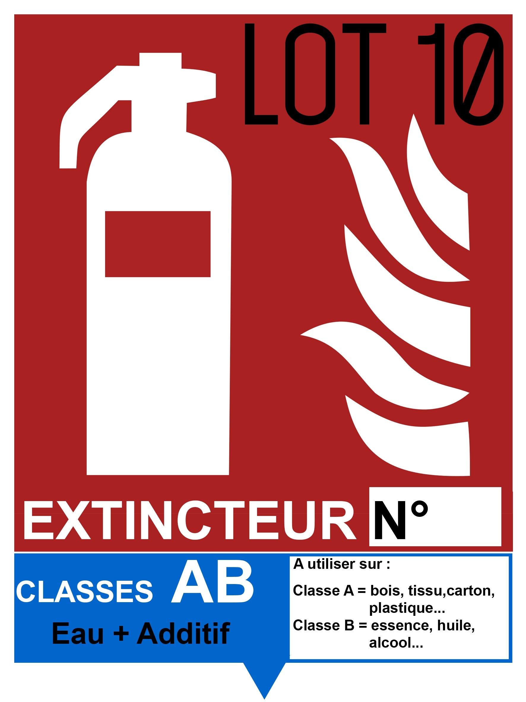 Autocollant vinyl - Signalétique extincteur AB Eau + Additif - L.150 x H.200 mm - 10