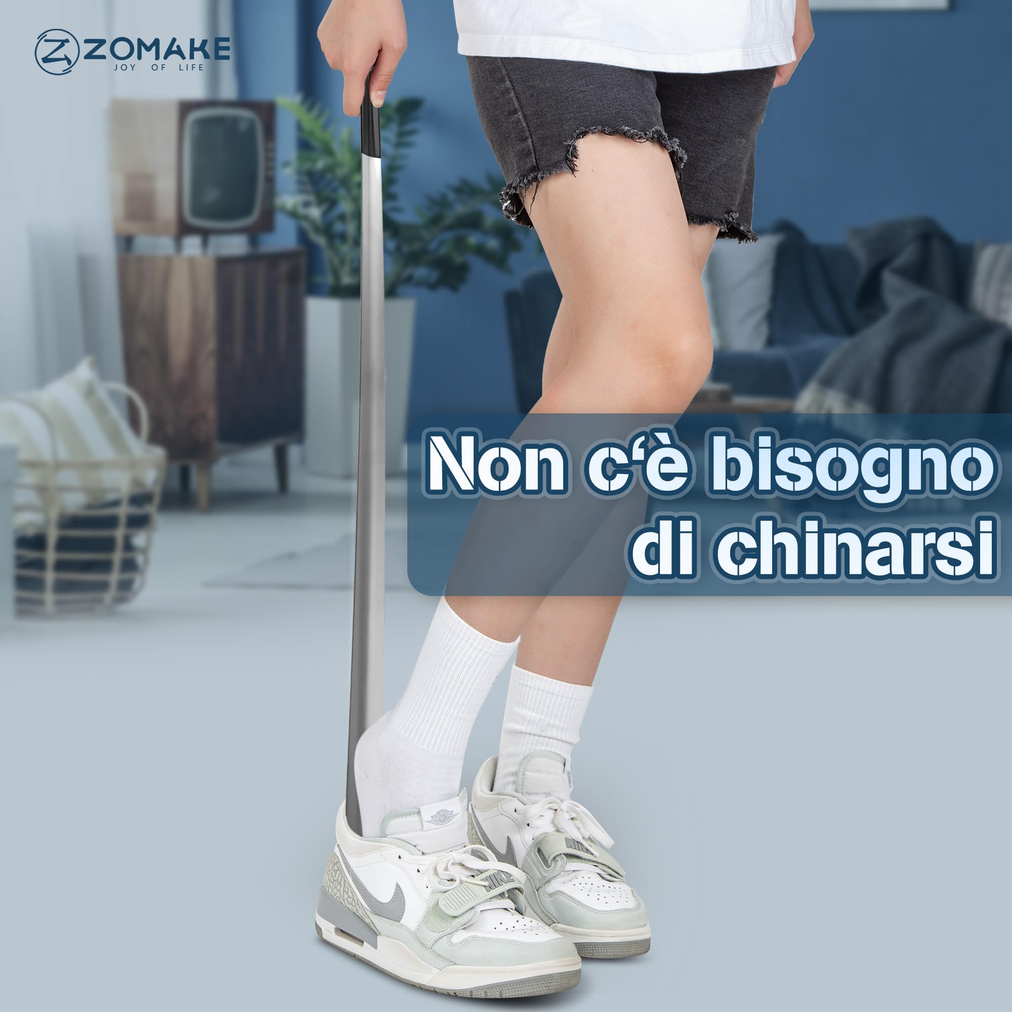 ZOMAKE Calzascarpe Lungo, Calza Scarpe Metallo Extra Lungo, Calzante per Scarpe Acciaio Inossidabile, Shoe Horn per Uomini Donne Anziani