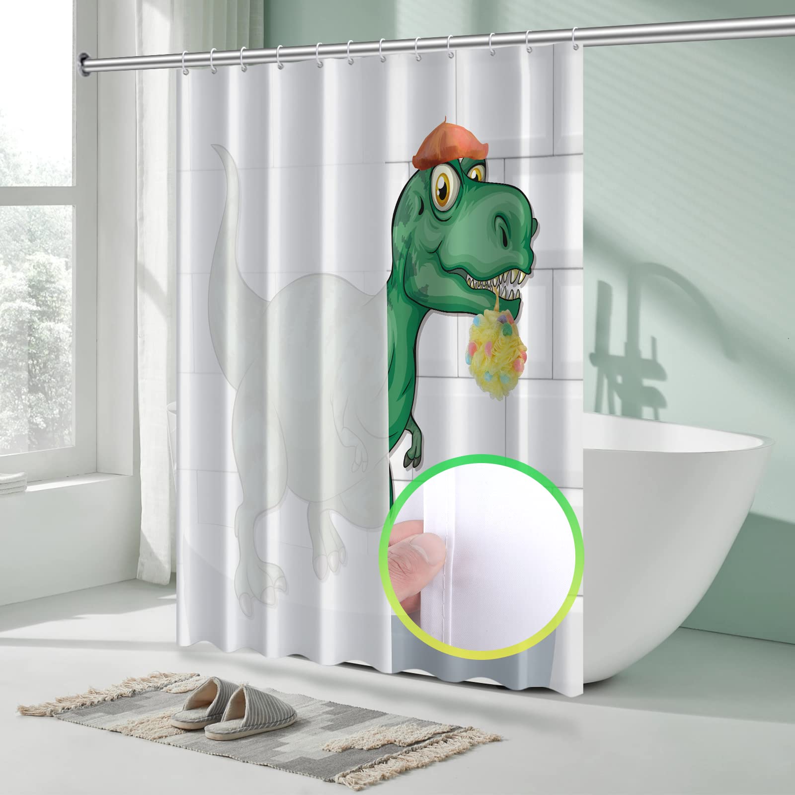 Cromcu Dinosaur Shower Curtain Set - Waterproof Polyester, 72x72 Inches, Includes 12 Hooks