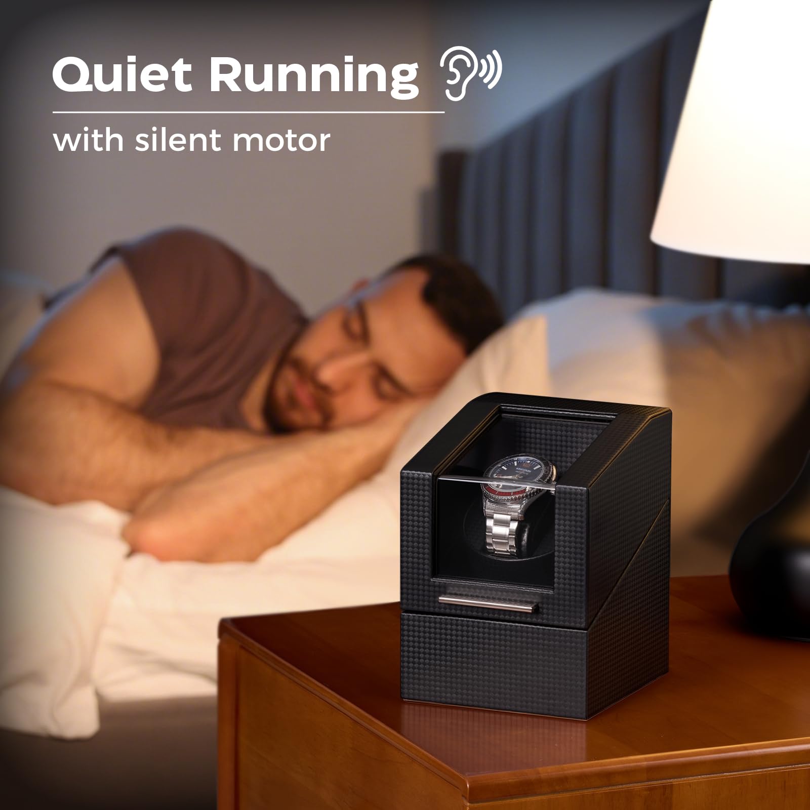 ProCase Remontoir Montre Automatique, Boîte Montre Mécanique avec Moteur Silencieux, Watch Winder, Support Automatique en Fibre de Carbone -1Slot