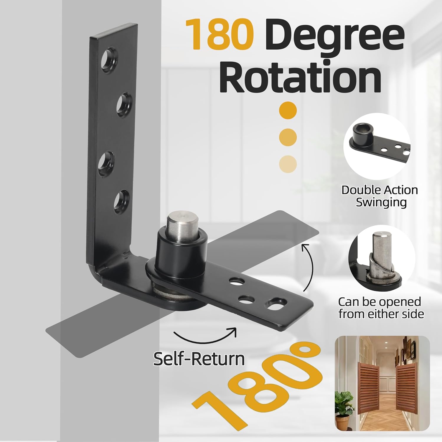 1 Pack Swing Door Hinge, Cafe Door Hinges Dual Swing, Hardware Commercial Saloon Door Hinges Heavy Duty, 180 Degree Rotation for Double Swinging Cafe Door Hardware Hinges