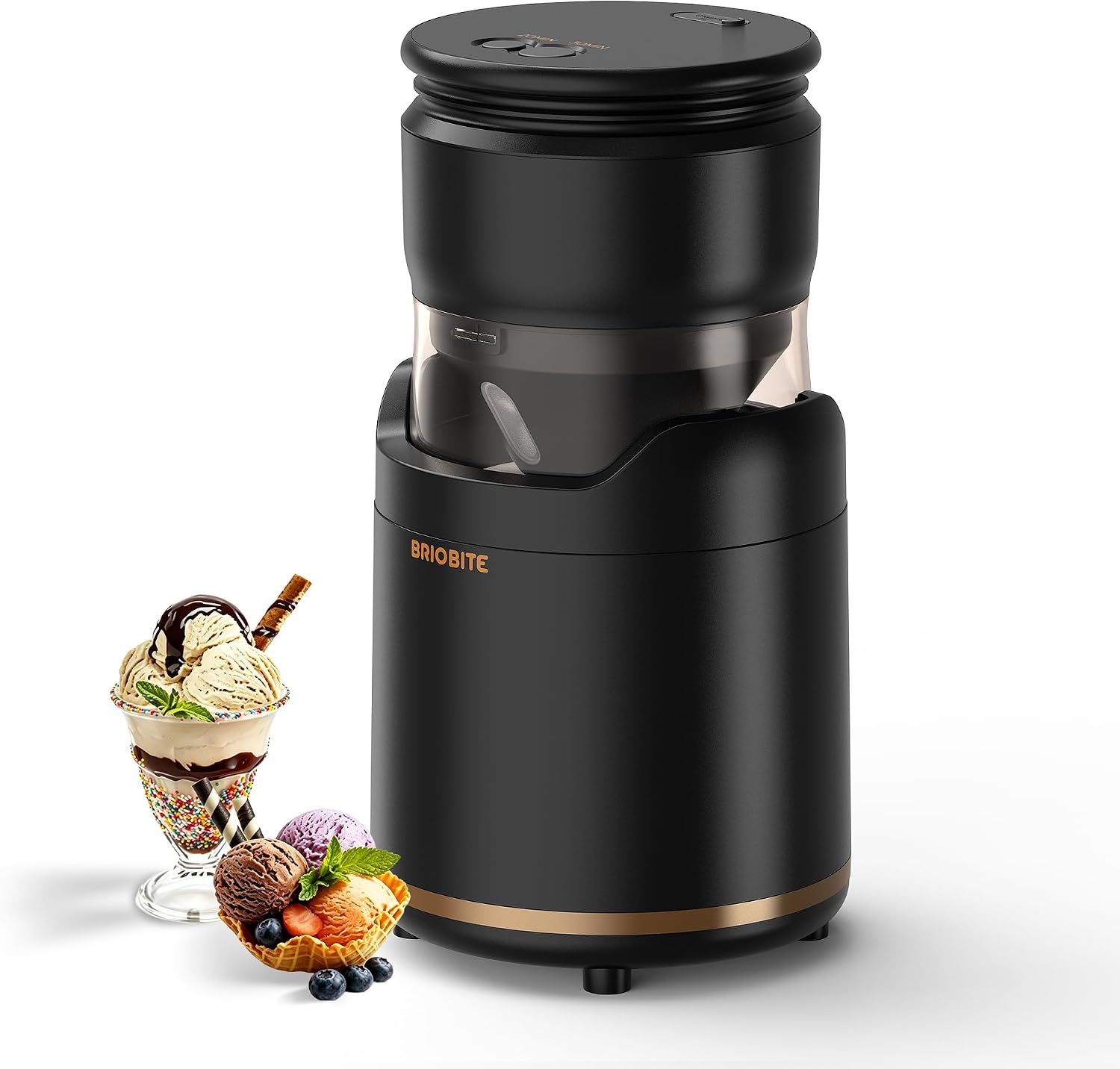 BRIOBITE Ice Cream Maker Machine,Quiet,Rechargeable,1–2 Servings,Black | Quiet Operation,USB-C Rechargeable,Low Noise,Soft Ice Cream Machine,Quick-Clean,Perfect for Sorbet,Gelato,Frozen Yogurt