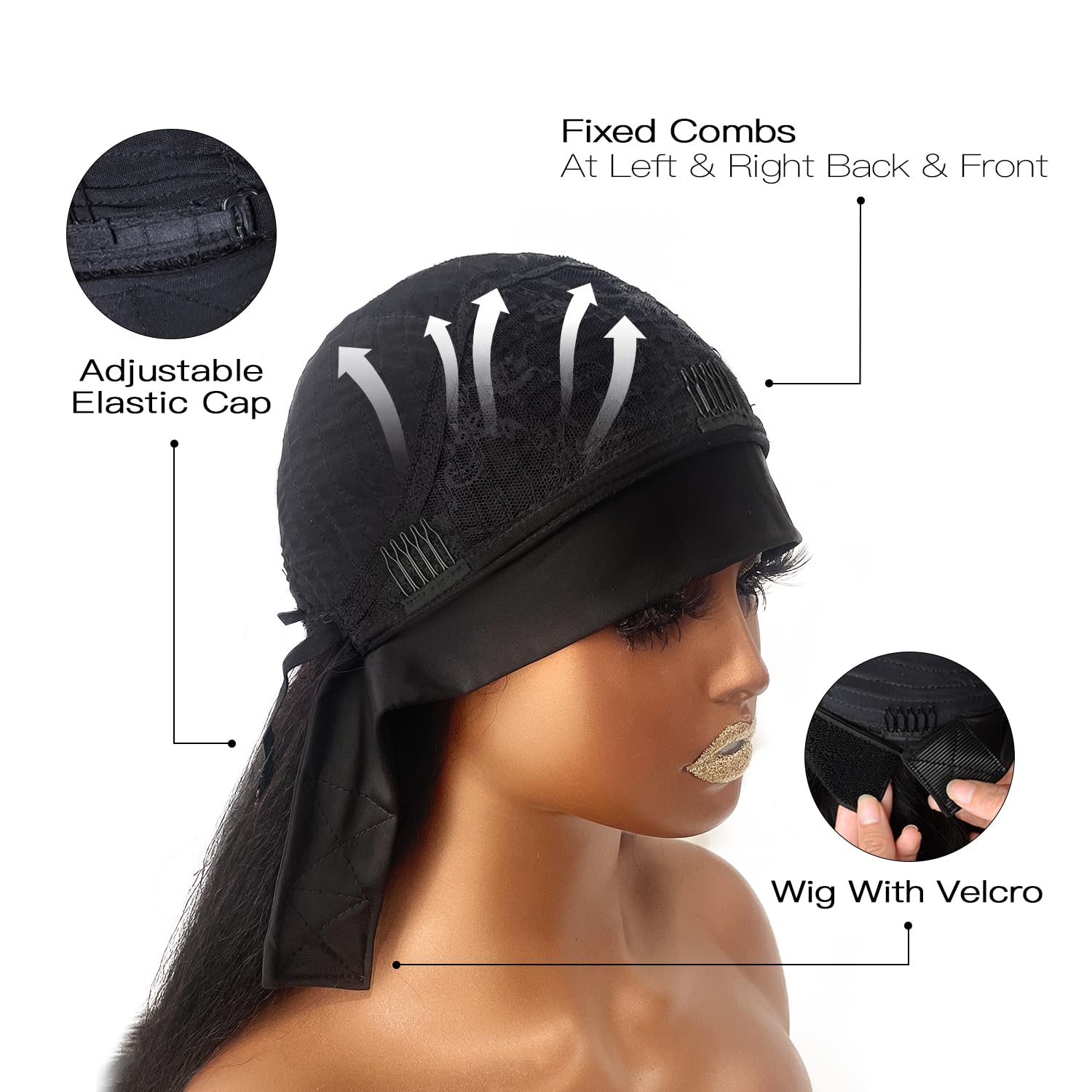 Woman's Romance Headband Wig For Black Women Kinky Straight Headband Wig Human Hair 180% Density Yaki Straight Headband Wigs Wear and Go Glueless Wig Human Hair Machine Made Natural Black (16in)