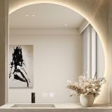 GXSDYYDS Specchio da bagno con illuminazione, 100 cm, LED da bagno con illuminazione, specchio rotondo con luce, con interruttore touch, dimmerabile, 3 colori di luce regolabili, senza appannamento (A - 1