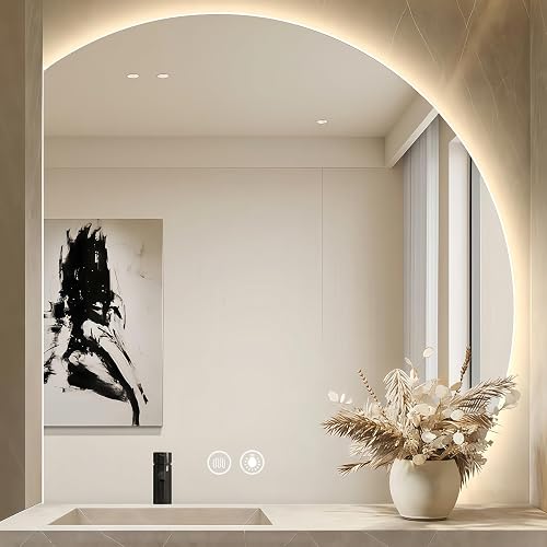 GXSDYYDS Miroir de salle de bain avec éclairage LED de 100 cm - Miroir de salle de bain avec éclairage - Miroir rond de salle de bain avec lumière, avec interrupteur tactile, 3 couleurs de lumière - 1