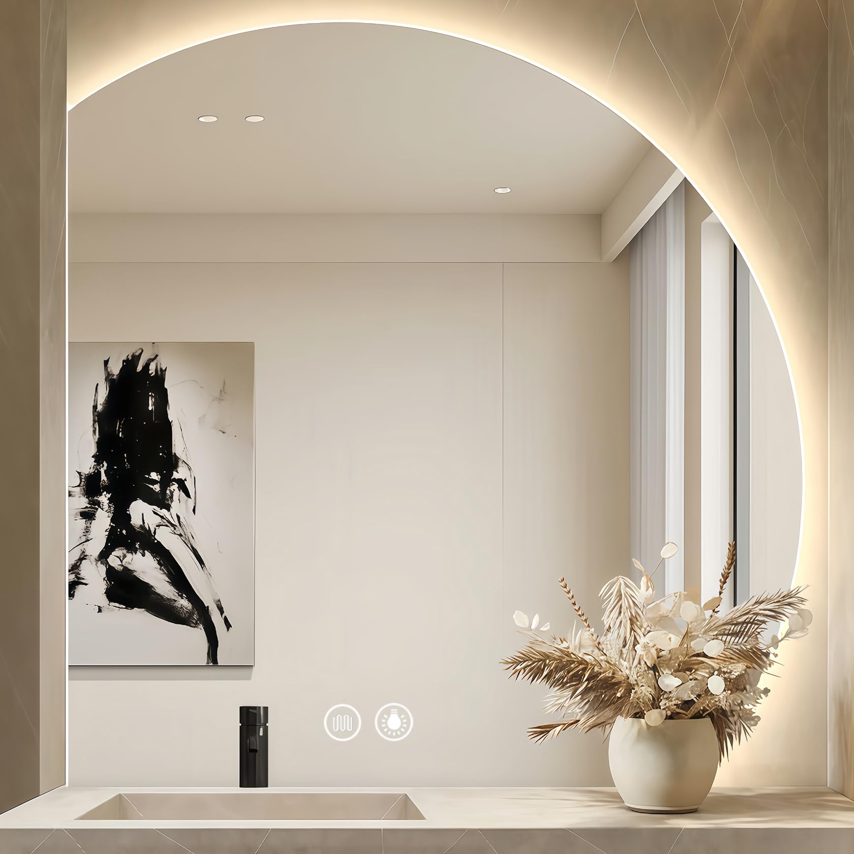 LED Mirror for Bathroom 40"x40", Asymmetrical Mirrors for Wall, Lighted Bathroom Mirror with Lights, Backlit, Anit-Fog, 3-Color Dimmable, Memory(Left Cut, 40"x40")