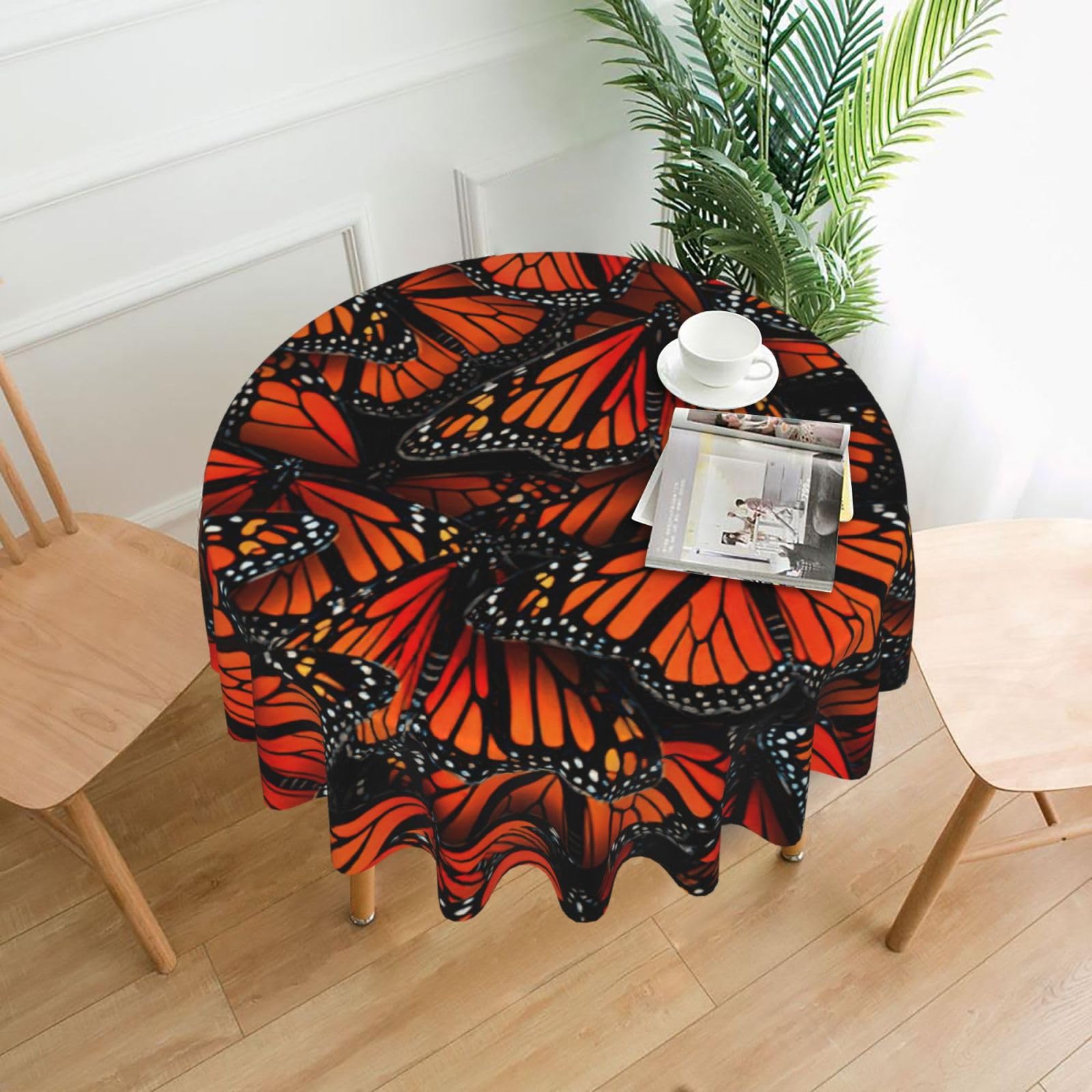 OXbnmm Monarch Butterflies. Print Soft Round Tablecloth 60in Polyester Washable Cover Cozy Gift for Mom Housewarming