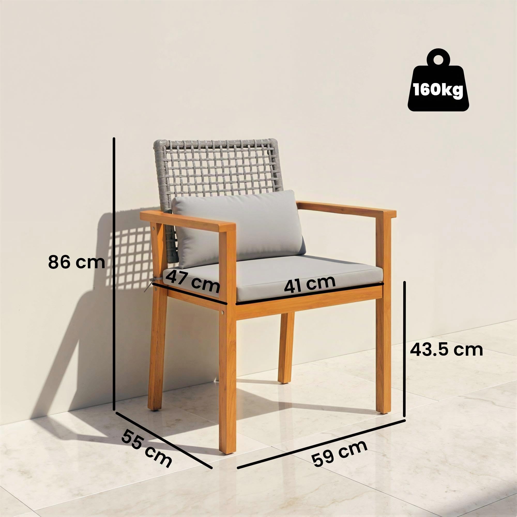 Outsunny Set 2 Sedie da Giardino Impilabili FSC 59x55x86 cm Color Legno | Legno di Acacia, Rattan con Braccioli, Cuscini Seduta e Decorativi, per Giardino Balcone Terrazza