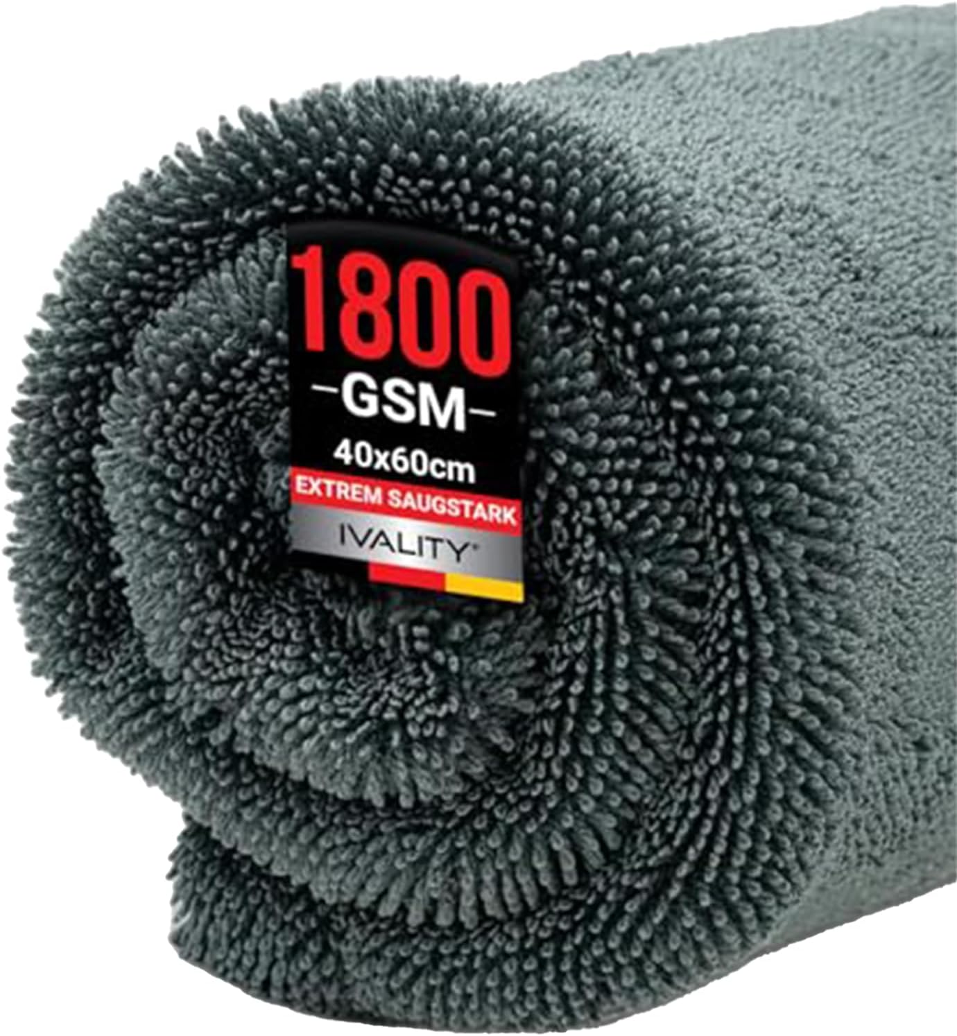 Ivality® Auto Trockentuch Groß 40x60 cm – 1800 GSM Ultra Saugstarke Mikrofasertücher für Autopflege und Motorrad, Fusselfreies, Lack-schonendes Twisted Towel Microfasertücher - Grau