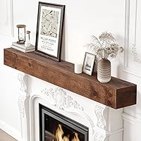 TECAN A 54" Solid Pine Wood Floating Fireplace Mantel Shelf - Rustic Farmhouse Style, Invisible Brackets, 100lbs Capacity