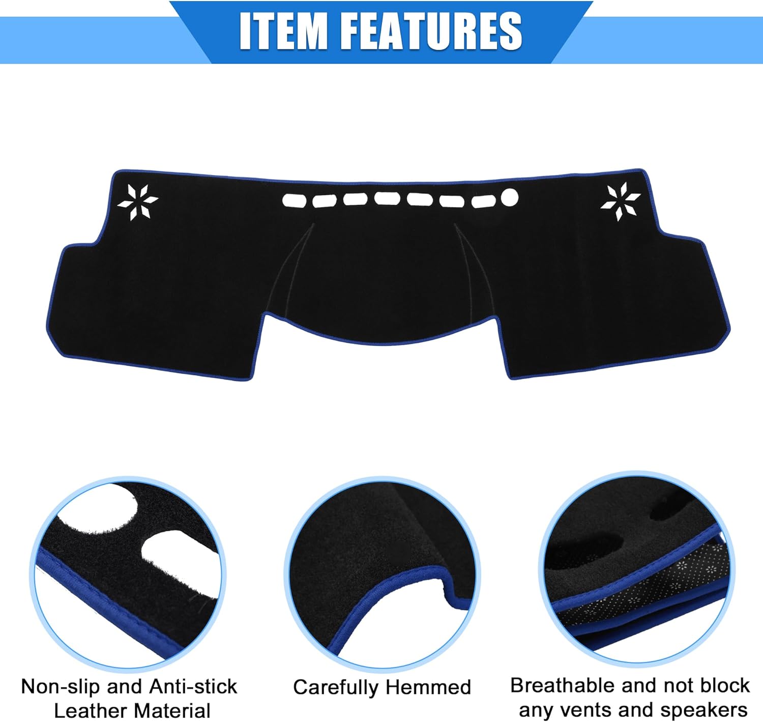 Car Dashboard Cover Compatible for Toyota Prius V 2012-2020, Protective Polyester Black Blue Center Console Interior Trim Dash Cover Mat Pad