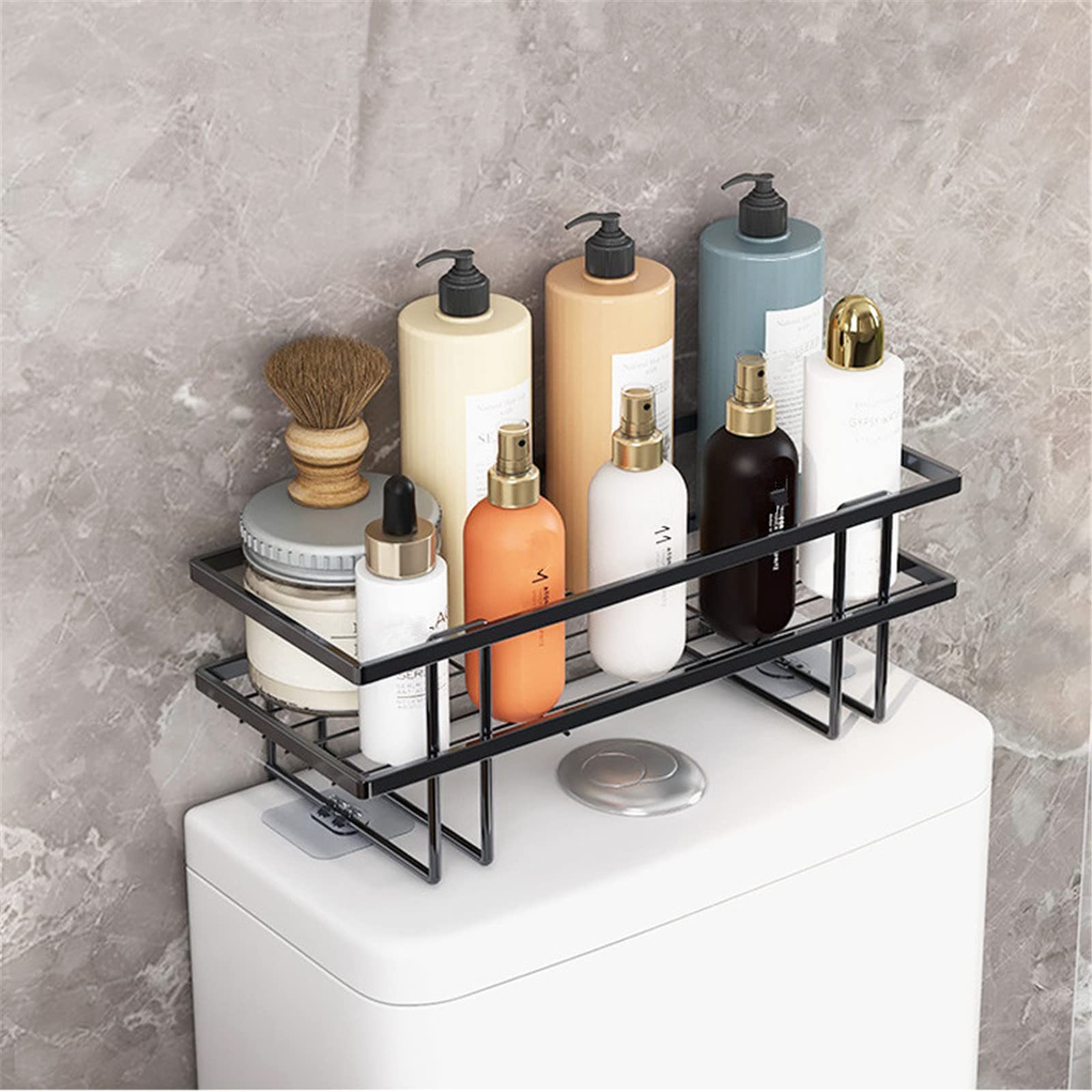 ASkinds Bathroom Over Toilet Storage Shelf, Toilet Cabinet Storage Organizers Space Saver with Hanging Hook, No Drilling Wall Mounting Rack Black