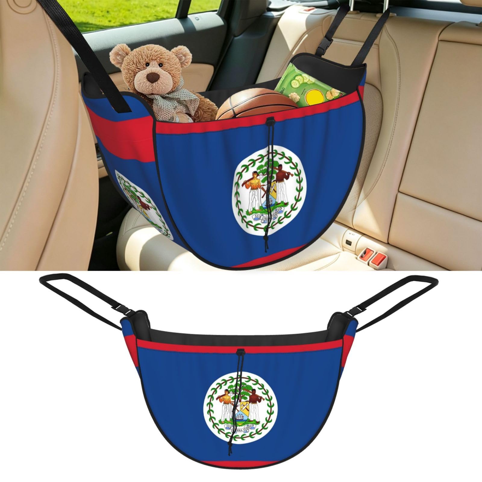 Cntdbu Black Flag Of Belize Car Seat Organizer-Backseat Storage Bag For Travel