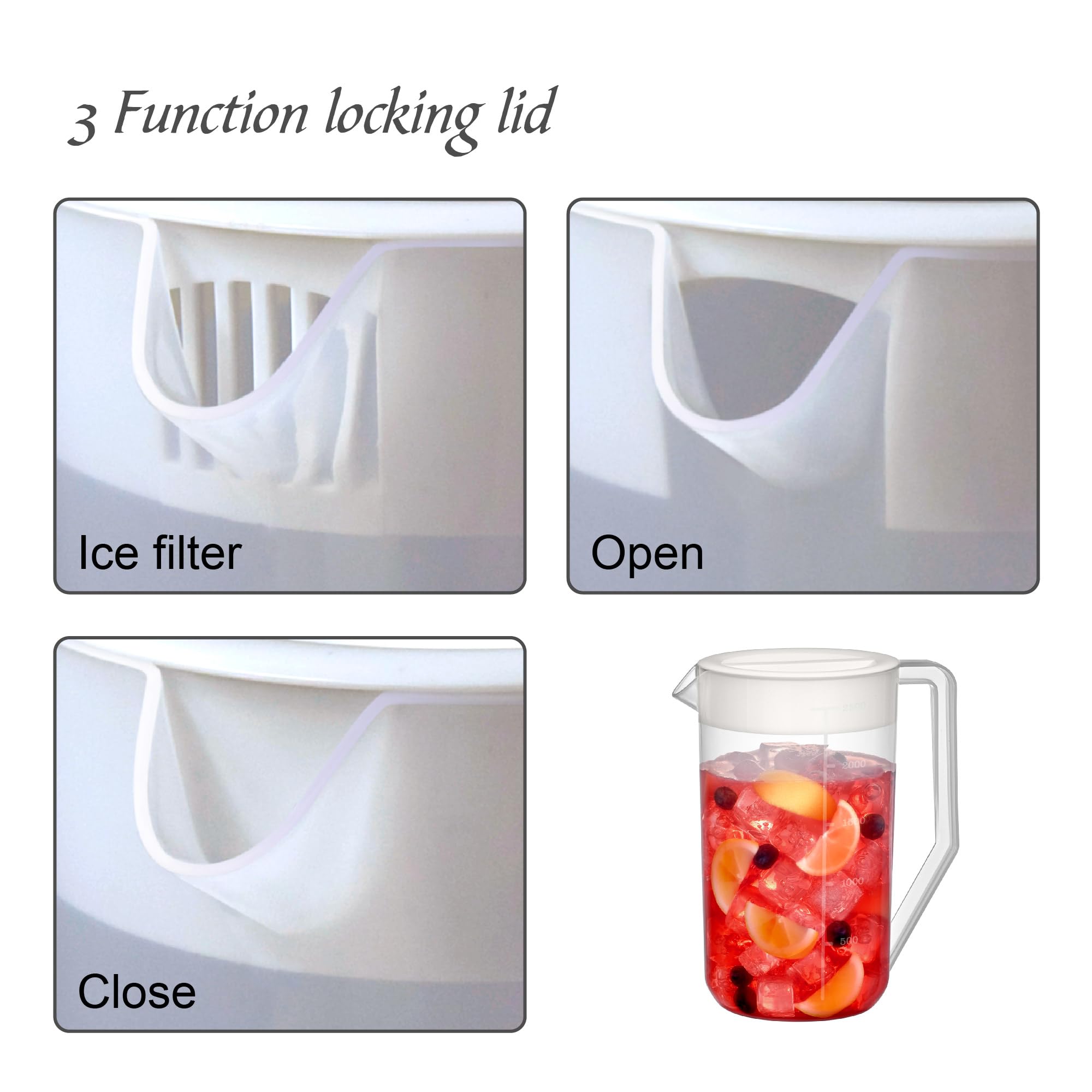 Amazing Abby - Kitchen Party - Jarra de plástico de 2 cuartos (paquete de 2), jarra de agua irrompible con tapa, sin BPA, resistente al calor, apta para lavavajillas, ideal tanto para bebidas heladas
