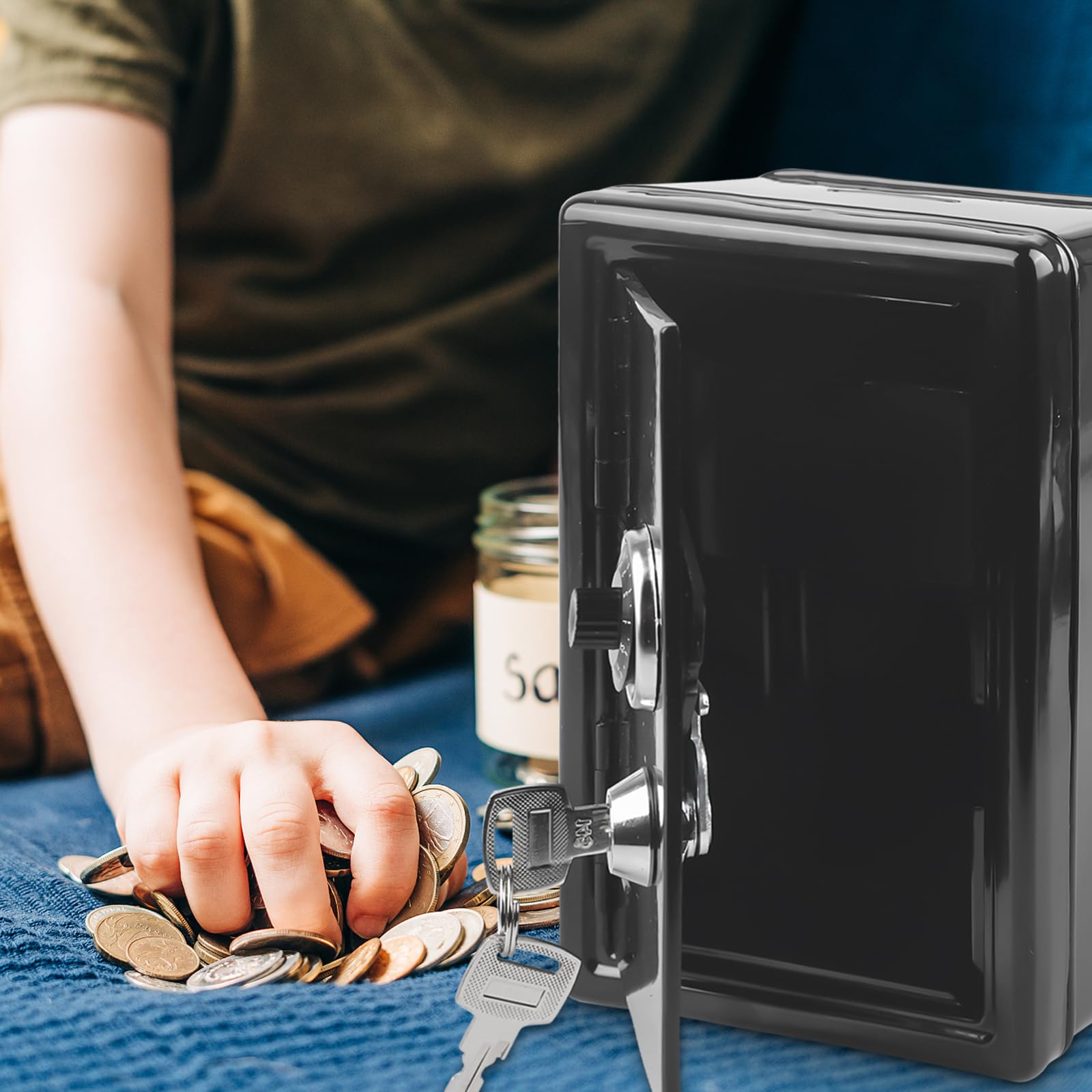 Salvadanaio a forma di salvadanaio, cassaforte con chiave, salvadanaio, sicurezza Metal Money Bank con chiave (18 x 12 x 10 cm)