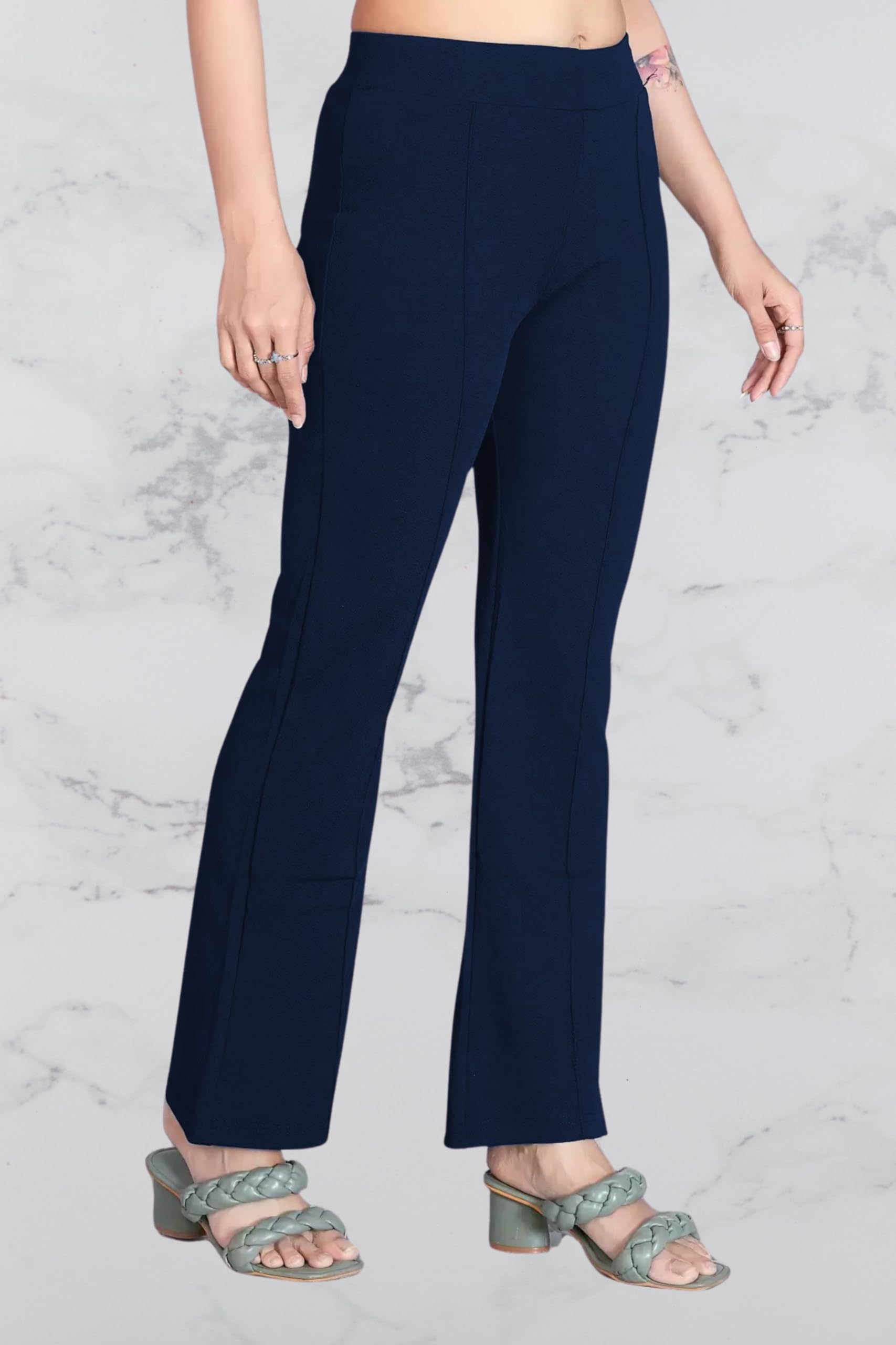 Women Solid White High Waist Straight Fit Trousers-picture-35