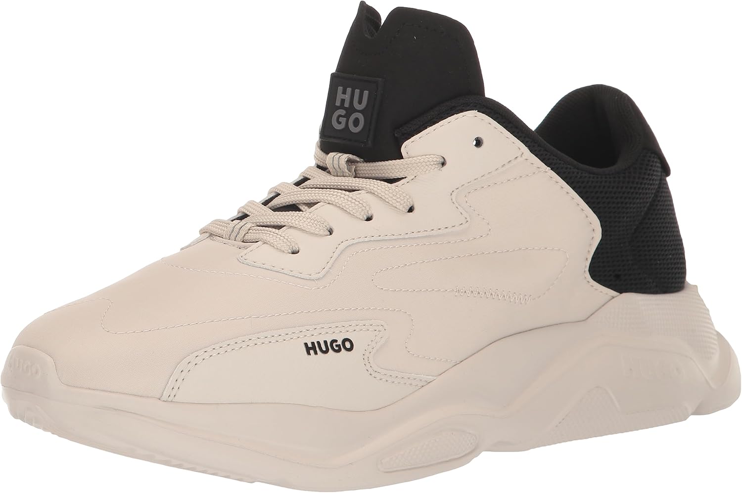 HUGO Leon Modern Running Sneaker in Shiny Nylon Finish Light Silver