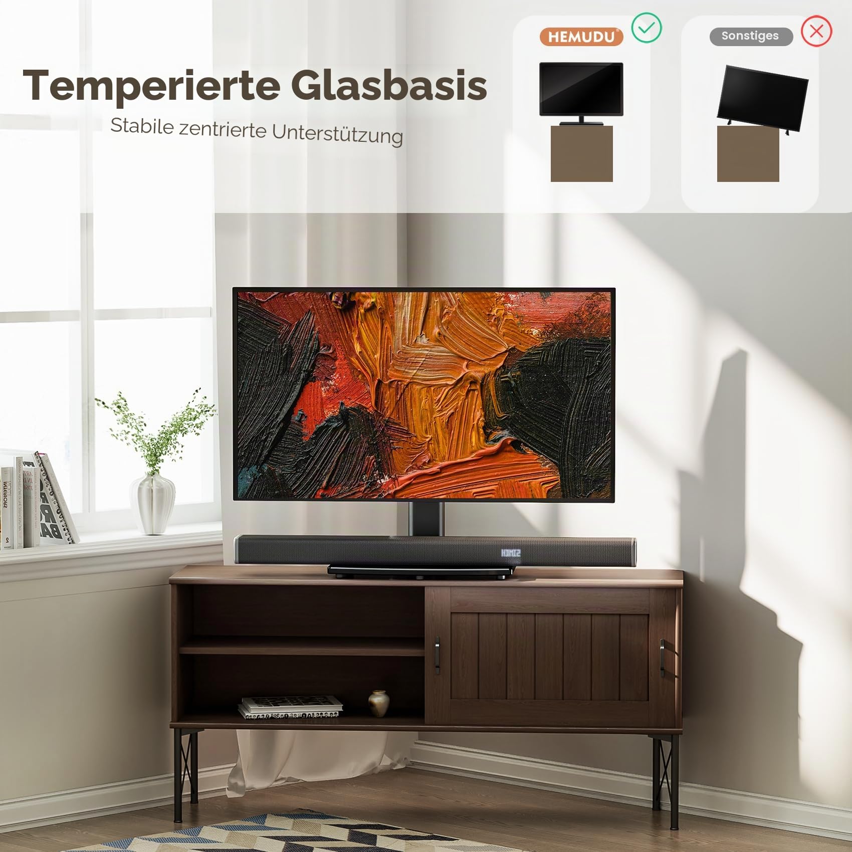 TV Standfuß Universal Höhenverstellbar Ständer für 19-43 Zoll TV Fernsehtisch Halterung Fernsehständer LCD LED Flachbildfernseher Stand Aufsatz VESA 200x200 Tischständer/Schwarz, hält bis zu 45kgs