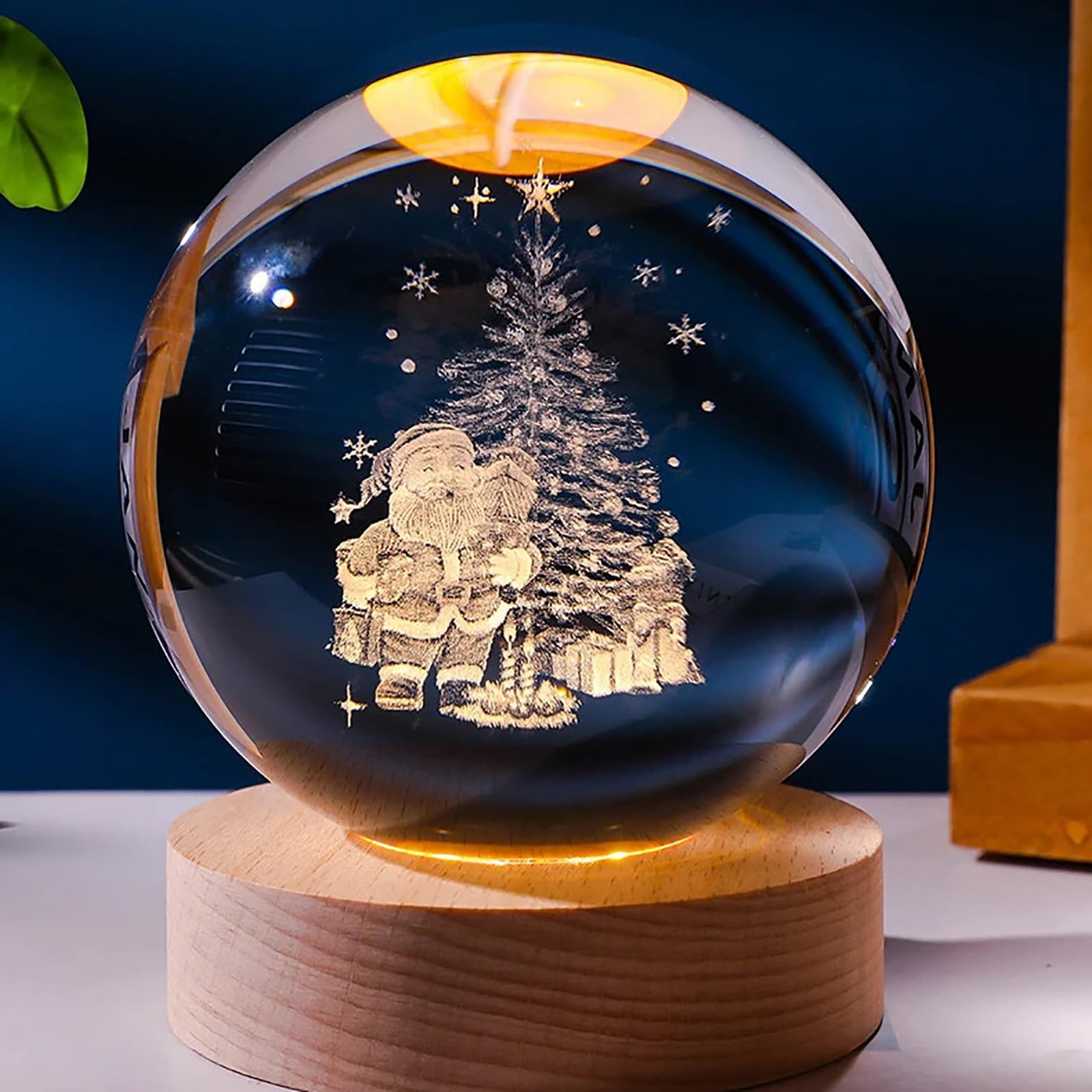 Bola de cristal alimentada por USB con soporte, esfera de luz cálida para decoración del hogar, adorno de escritorio y regalo