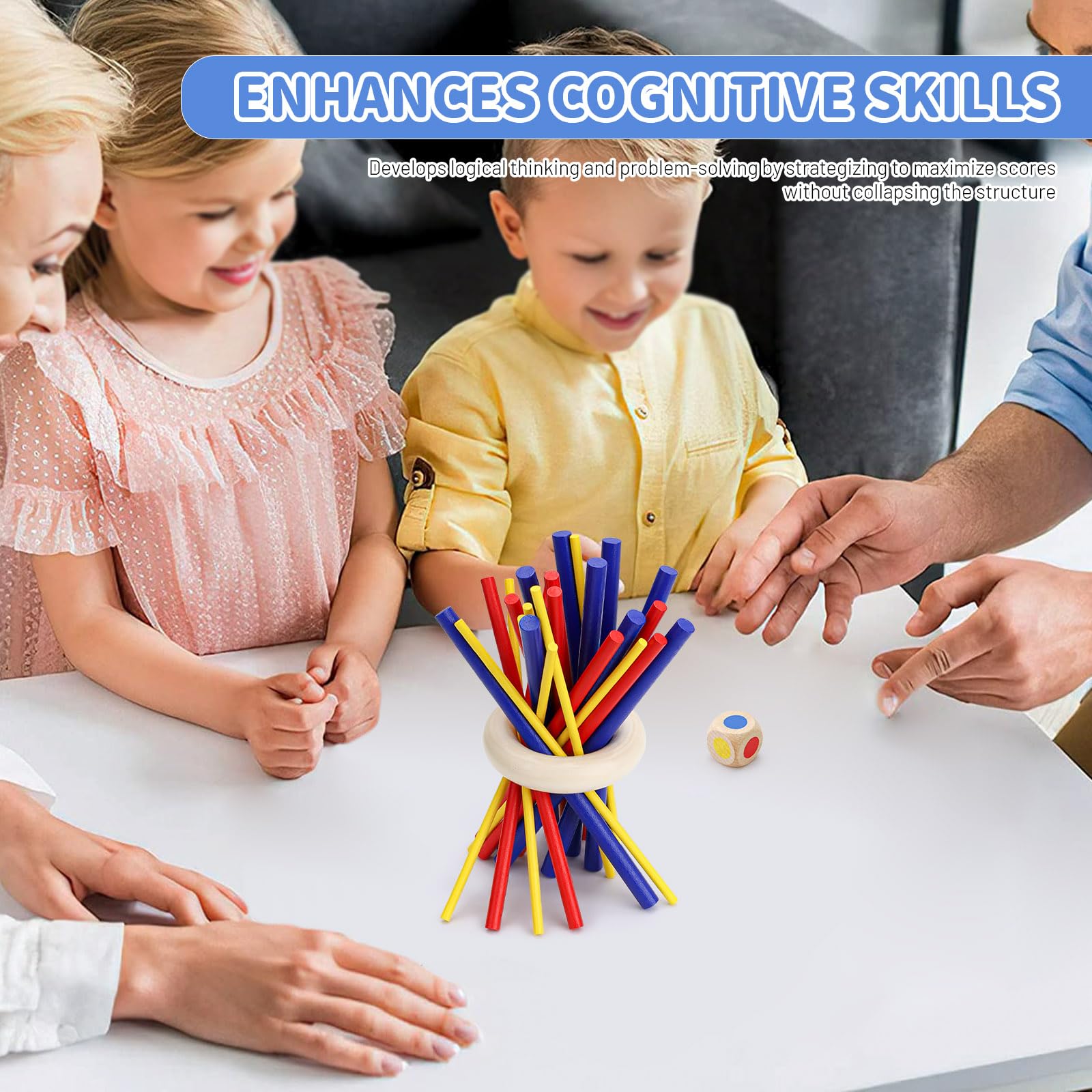 Chihutown Pick Up Sticks Original Game For Family, Pick-up Sticks Games,Balance & Fun Wooden Stick for Train Balance & Patience,Mikado Stick Games,pickup stick game (Blue,Red,Yellow) - Image 3