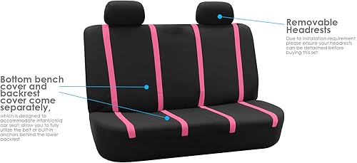 Vista 22 de FH Group - Juego completo de fundas de asiento de automóvil, de tela negra, ajuste universal, de asiento delantero de respaldo bajo y de asiento