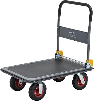 Commercial Heavy Duty Platform Truck, 600 lb. Capacity Big Wheel Flatbed Cart, Pneumatic Casters, Folding Handle Design