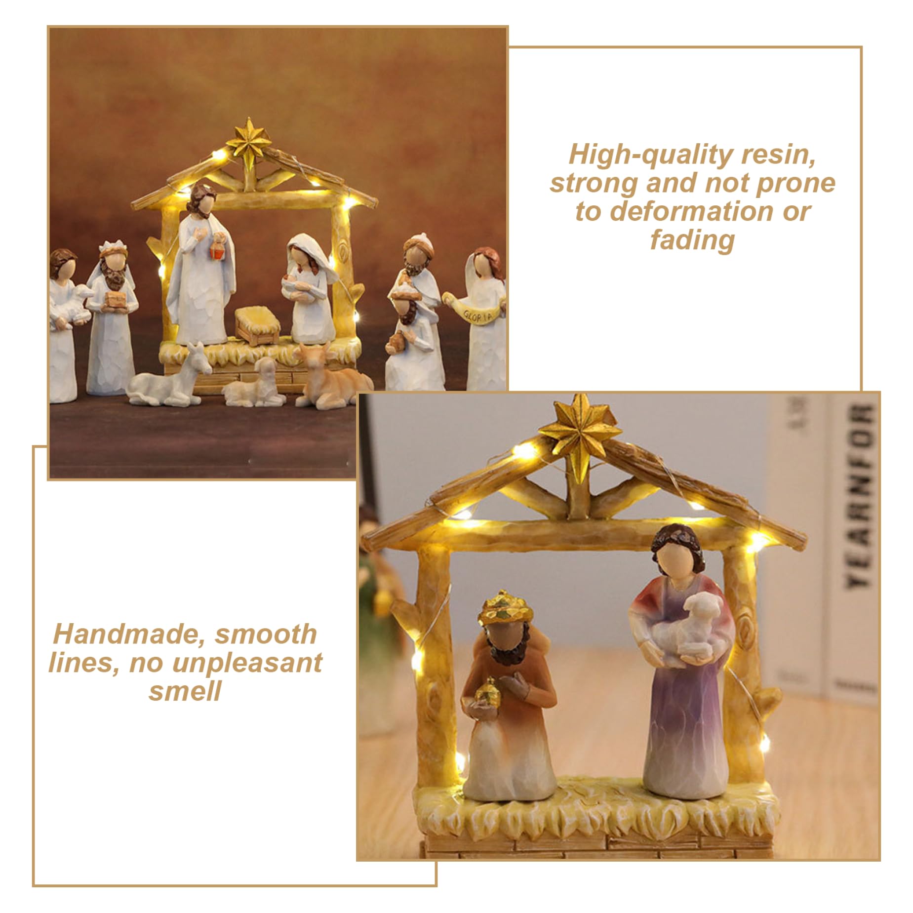 Conjuntos y Figuras de Natividad Juego de 12 Belén de Resina con Luces Navideñas para Decoración Navideña para Niños y Familias Conjuntos Figuras Blancas Juego de Navidad.
