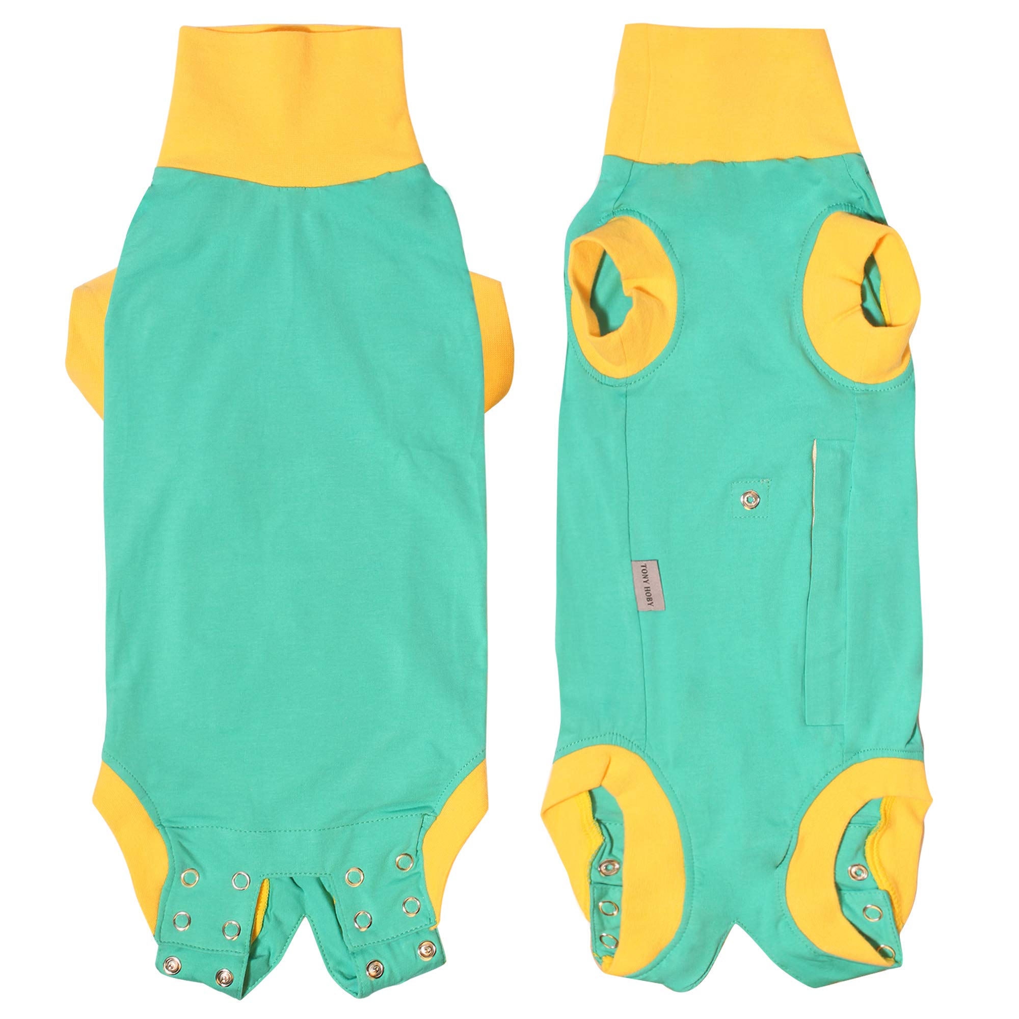 Photo 1 of TONY HOBY Dog Surgical Recovery Suit Professional for Abdominal Wounds, Skin Diseases, After Surgery with E-Collar & Cone Alternative for Dog Surgical Operation (Yellow&Green, M) Medium Green-Yellow 3 PACK