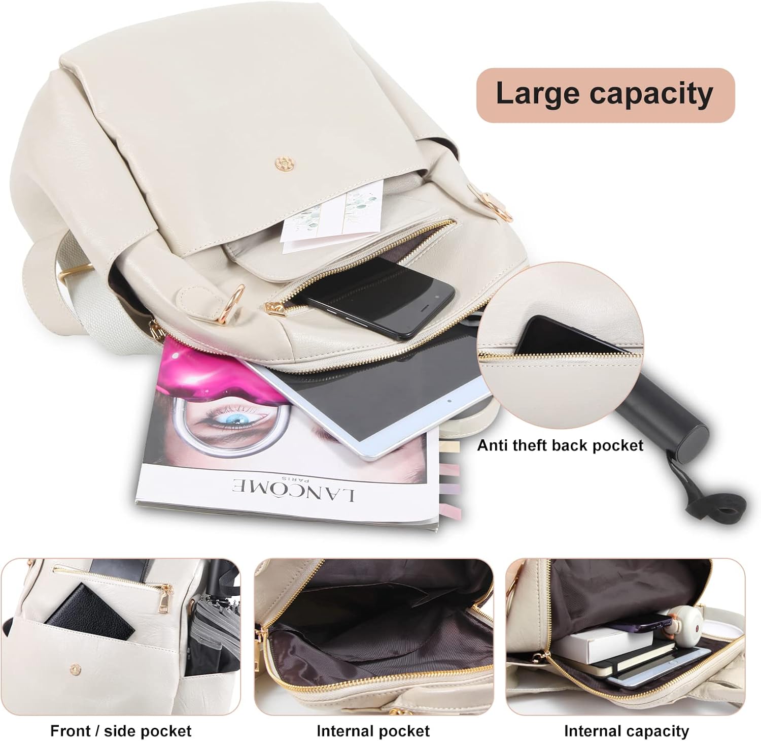 ASDSSRY Women Fashion Backpack Purse Waterproof Bookbags Travel Shopping Rucksack Convertible Ladies Shoulder Bag - Image 5