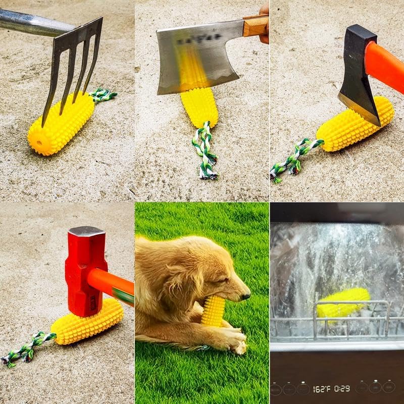 Corn-Shaped Indestructible Dog Chew Toys with Squeaker, TPR Bite-Resistant Dog Teething Toy for Aggressive Chewers, Dental Care Toy for Small/Medium/Large Dogs