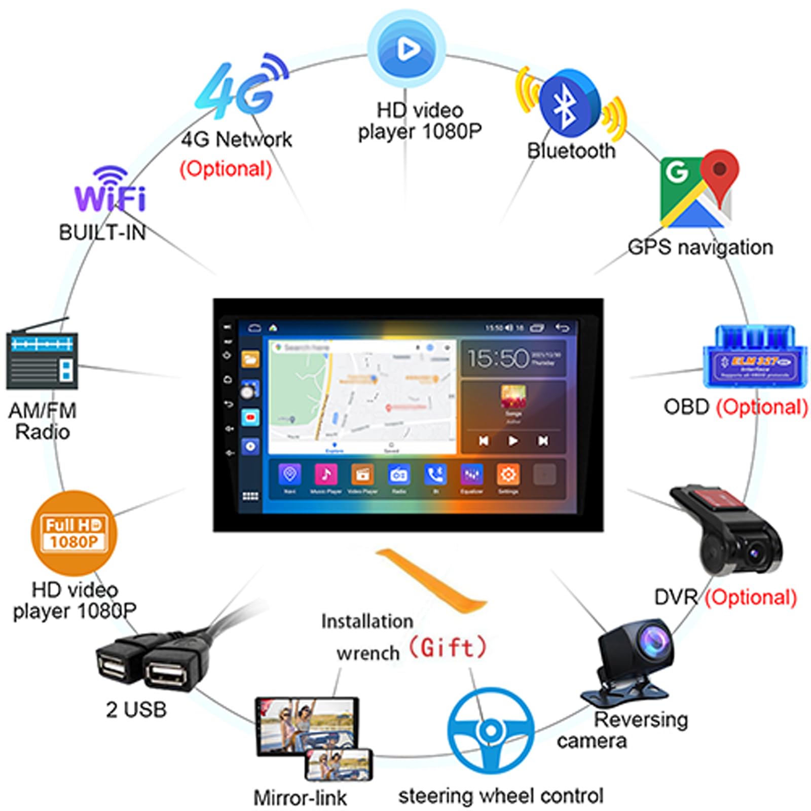 Android 14 Double Din samochodowe radio stereo do N-ISSAN TEANA 2013-2018 nawigacja GPS nawigacja satelitarna 9-calowy multimedialny odtwarzacz wideo wbudowany DSP FM BT Wifi SWC 4G 5G Carplay Plug