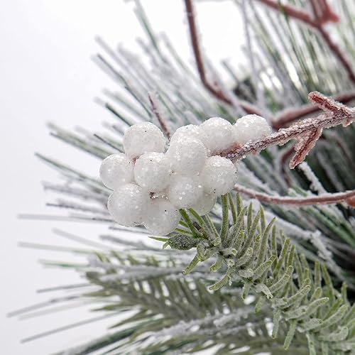 Miniatura 4 de Briful Mini árbol de Navidad artificial de 10 pulgadas en maceta con pino de acebo nevado y negro blanco plateado, arreglos de Navidad, centros de