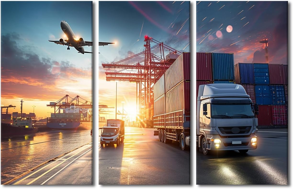 TUMOVO Black and White Canvas Wall Art Print Truck and Container Cargo Freight Ship Wall Art for Bedroom Logistic Wall Decor Art Paintings Modern Giclee Artwork Home Decor Ready to Hang 42x28 in