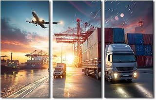 TUMOVO Black and White Canvas Wall Art Print Truck and Container Cargo Freight Ship Wall Art for Bedroom Logistic Wall Decor Art Paintings Modern Giclee Artwork Home Decor Ready to Hang 42x28 in