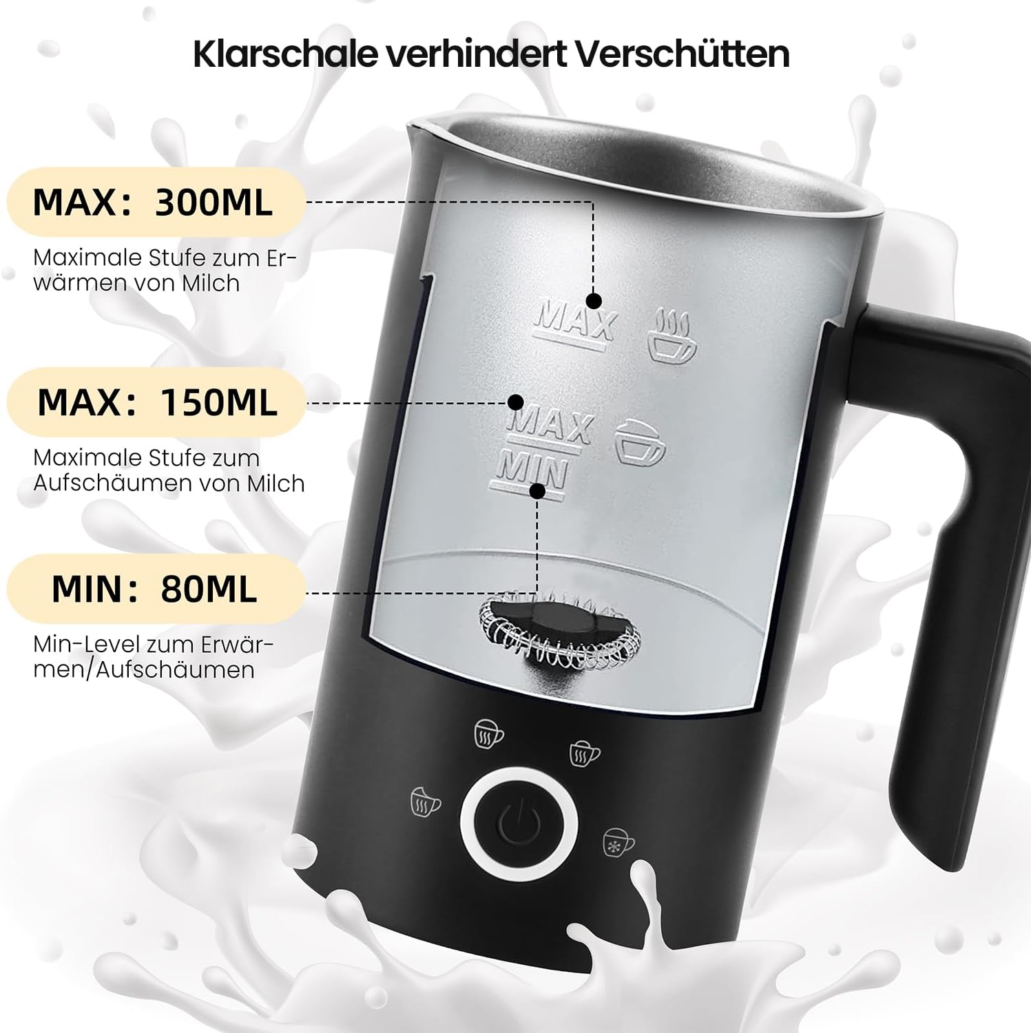 SUPERLEX Electric Milk Frother showing fill level indicators