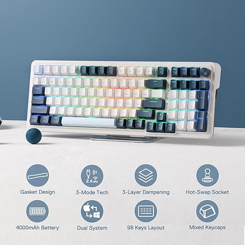 Miniatura 2 de Redragon K686 PRO - Teclado inalámbrico para juegos RGB de 98 teclas, teclado mecánico de 3 modos WinMac con amortiguación de ruido de 5 capas,