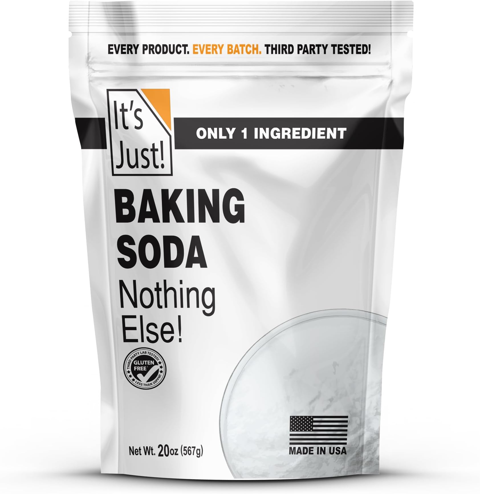 It's Just - Baking Soda, 100% Pure Sodium Bicarbonate, Food Grade, Non-GMO, Made in USA, Cooking, Baking (1.25 Pound)