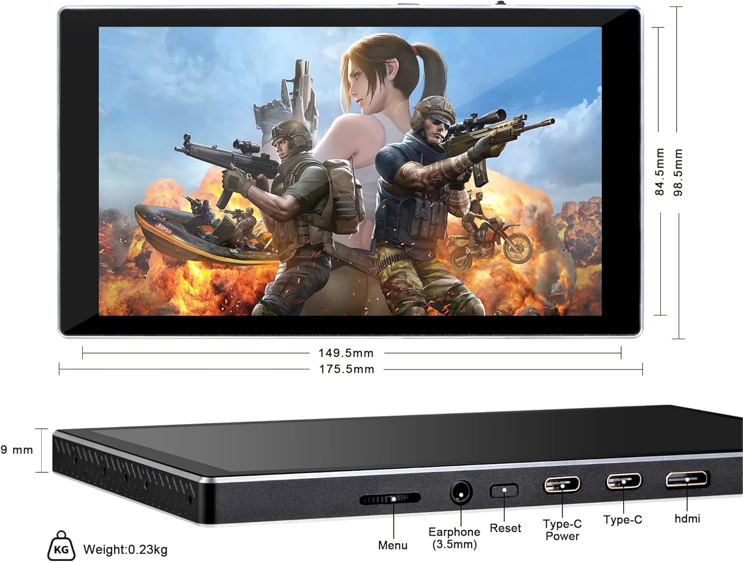 wisecoco 7 Pulgadas Mini Monitor Táctil para Switch 1 Juegos Dos Jugadores