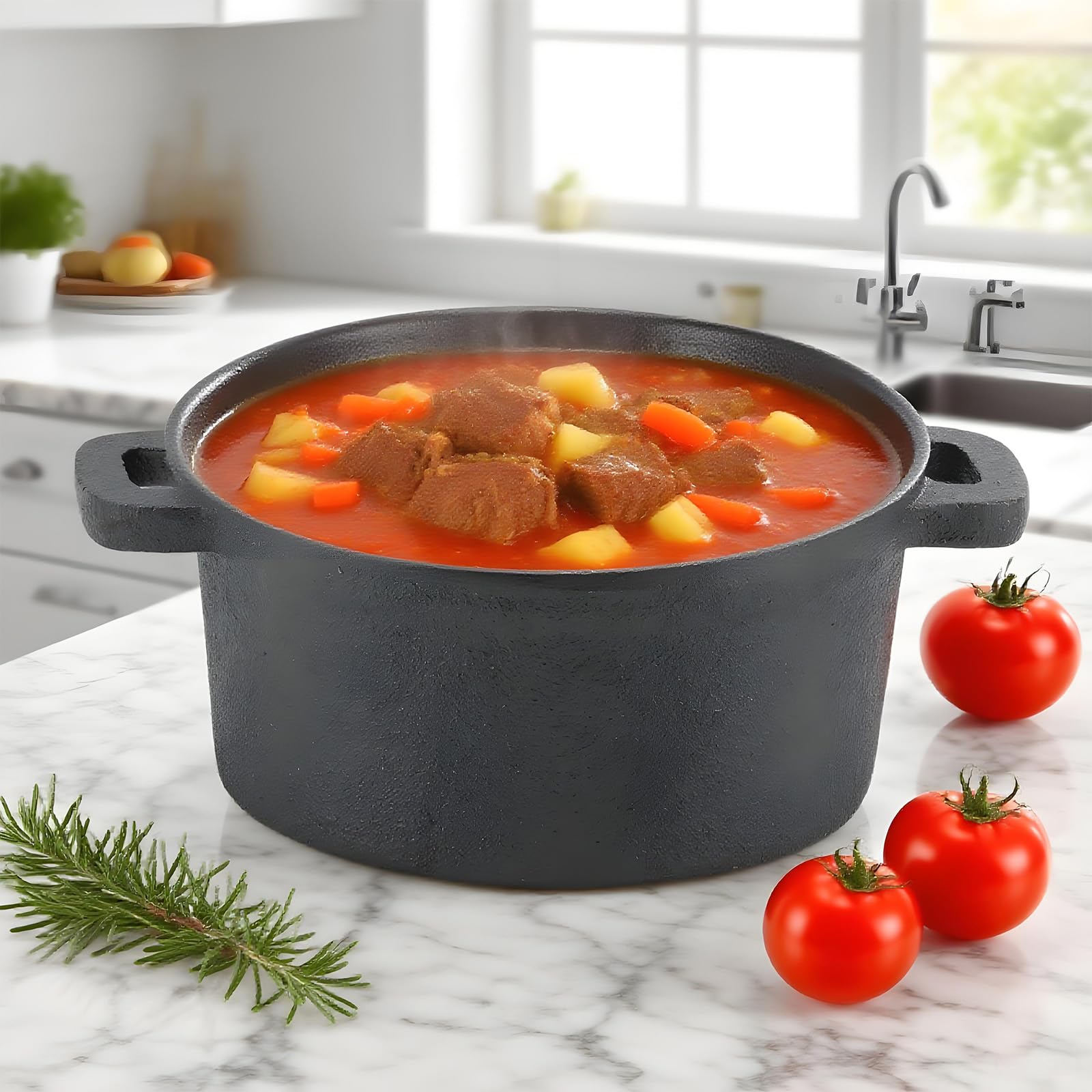 OLLA DE HIERRO FUNDIDO HOLANDÉS CON TAPA 20CM - OLLA ANTIADHERENTE PARA GAS, ELÉCTRICA, HORNO, BBQ [ALTA RETENCIÓN DE CALOR] (Diámetro 20 CM)