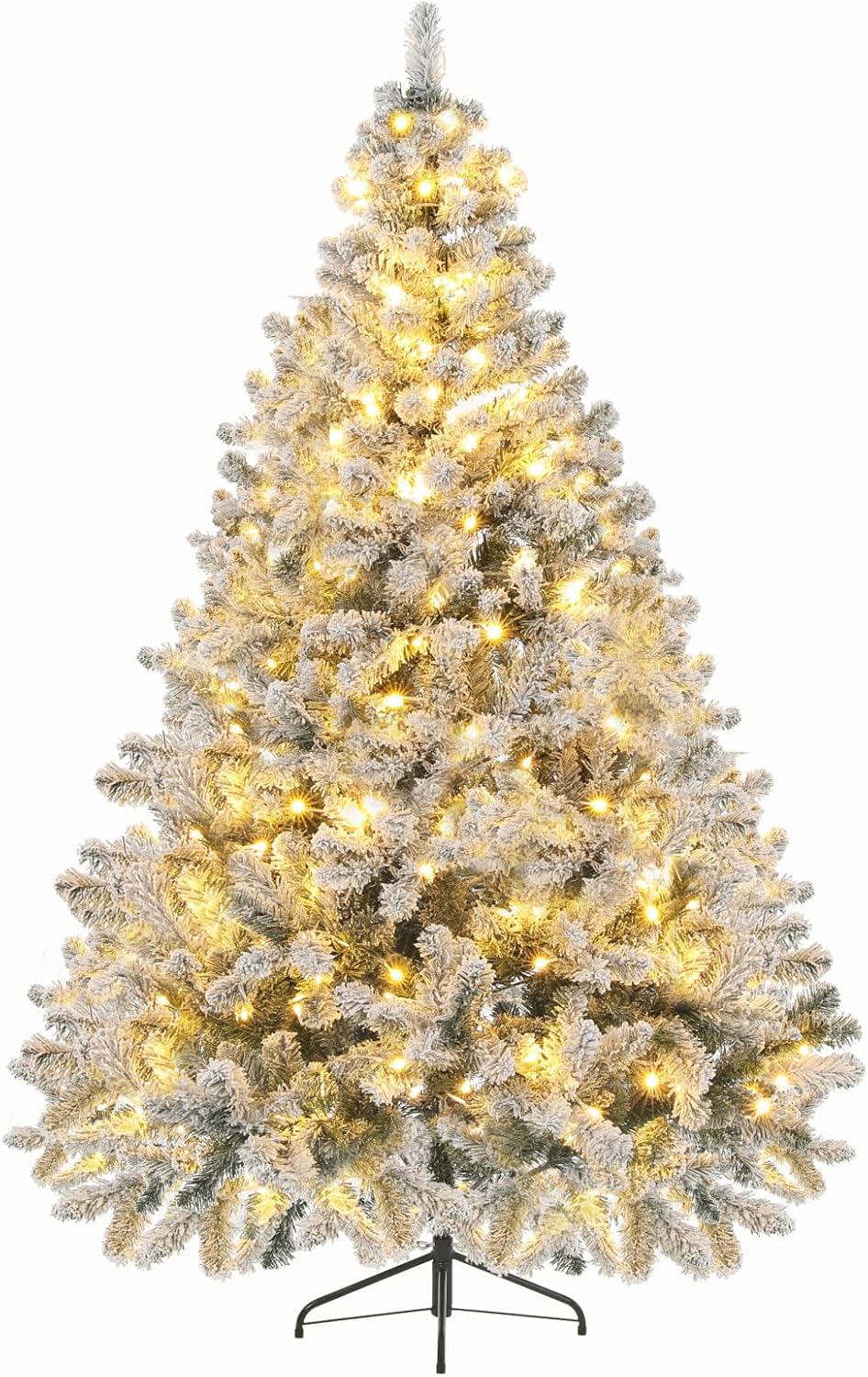 Artificial Pre-Lit Christmas Tree, 4.5Ft Fake Christmas Trees with Lights, Snow Flocked Pencil Spruce Xmas Tree Foldable Stand Hinged for Home, Party, Office Decoration