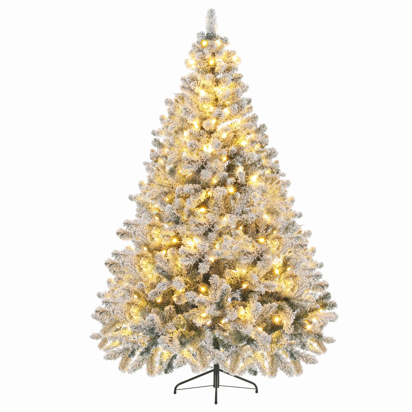 Artificial Christmas Tree, 4.5Ft Fake Christmas Trees with Lights, Snow Flocked Pencil Spruce Xmas Tree Foldable Stand Hinged for Home, Party, Office Decoration