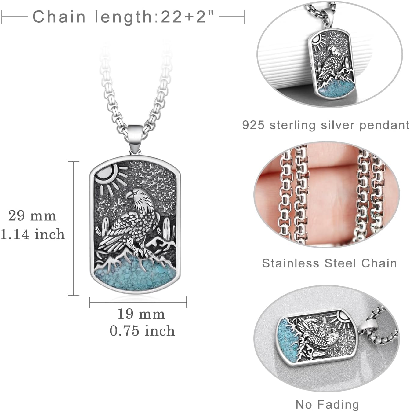 Eagle Necklace for Men 925 Sterling Silver Western Turquoise Eagle Necklace Western Jewelry Gifts for Men - Image 4