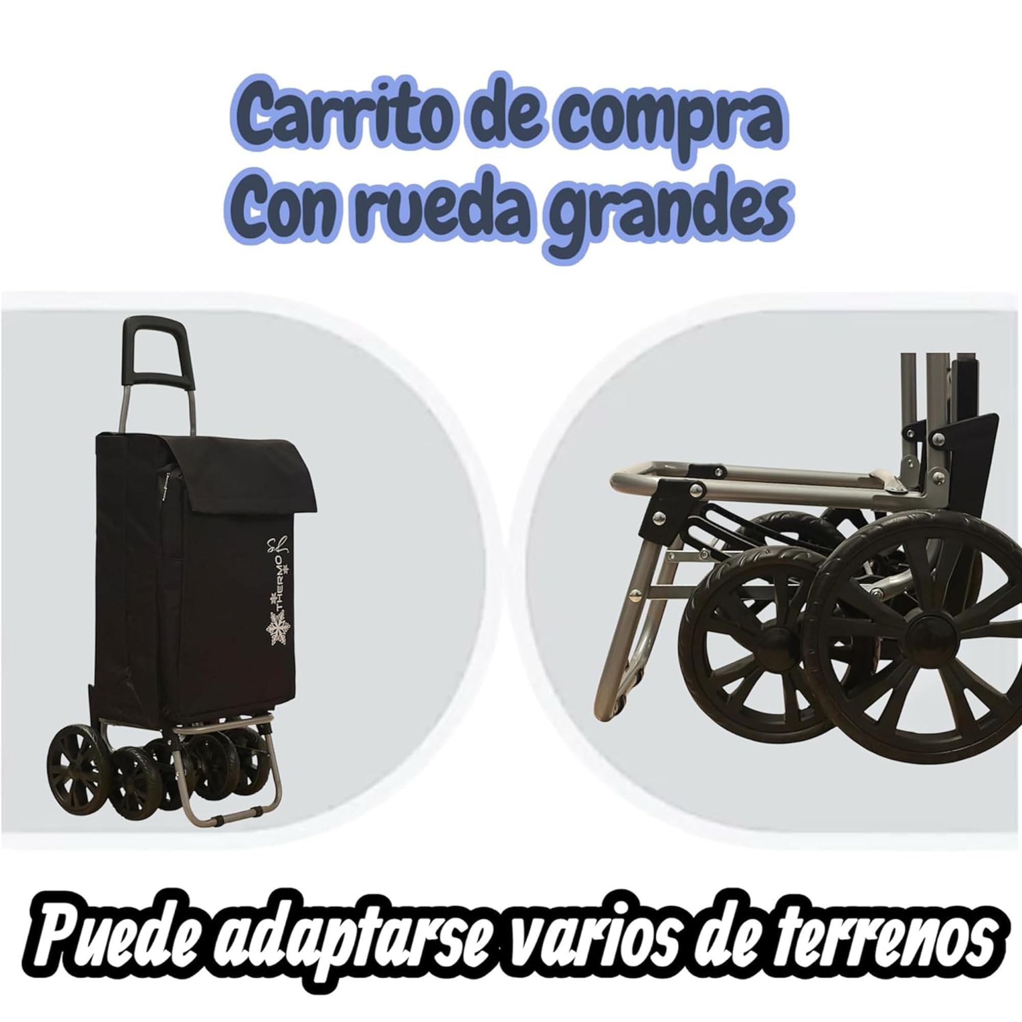 Various Carrito de Compra Plegable con Bolsa Térmica Impermeable y 4 Ruedas,Ligero, 105x44x38cm,40 litros,Resistente y Reutilizable – Burdeo